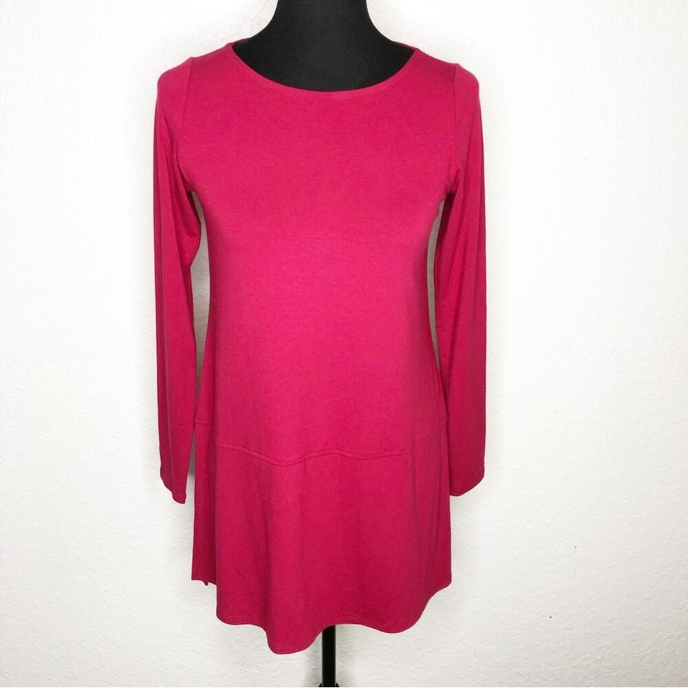 Eileen Fisher berry pink red long sleeve knit tunic top size Petite Small SP